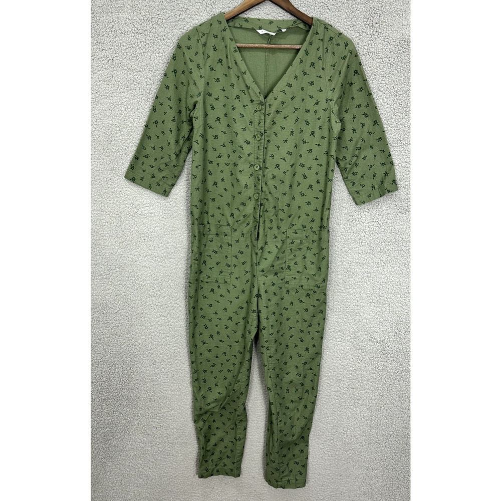 The Nines By Hatch Maternity XS Jumpsuit Green Floral Long Sleeve Button Pockets